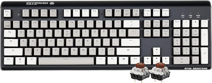 Hexgears GK735 Wired Full Size Mechanical Keyboard, Aluminum Housing Built for Gamers w/Kailh Box Brown Switch, White Backlit + Surrounded by RGB Light Strip, 104 Keys Gaming Keyboard for PC/Mac