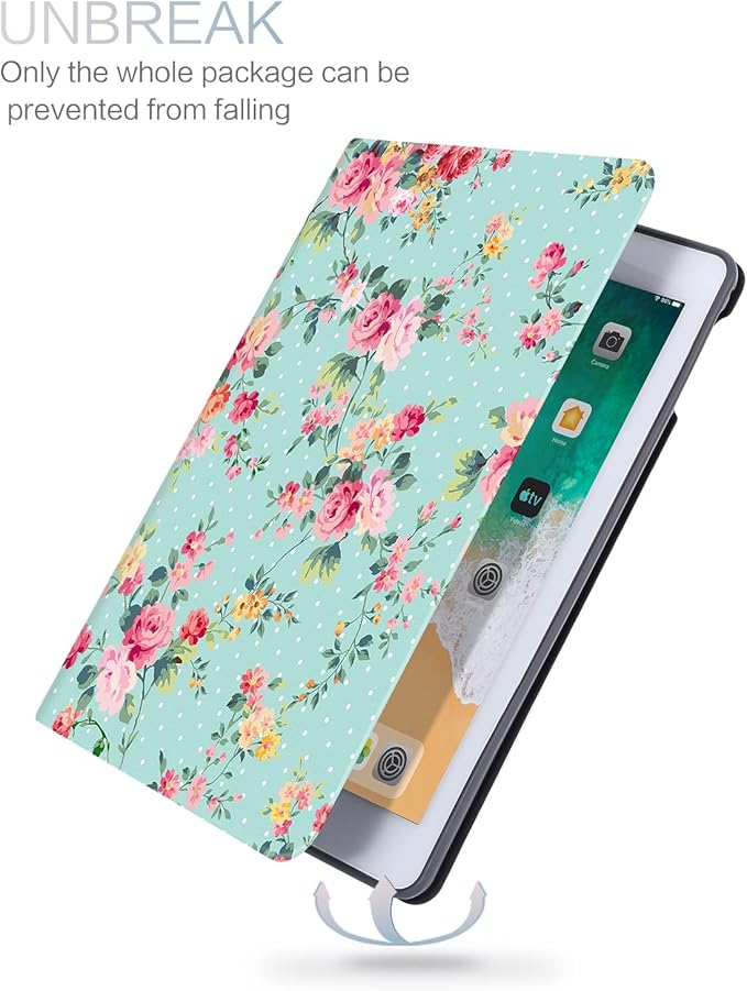 for iPad Air 2/1 Case, for iPad 5Th/6Th Generation Case, for iPad 9.7 Cover, Auto Wake/Sleep Multi-Angle Viewing Shockproof Protective, Pink Flower