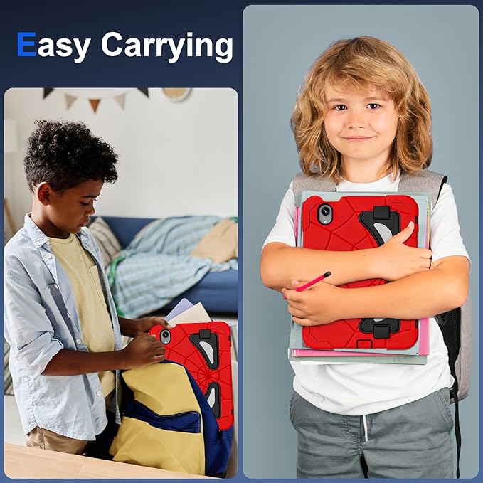 AKABEILA Compatible with Apple iPad Mini 6 2021/iPad Mini 7 2024 Tablet Case，Lightweight Shockproof Rugged Protective Cover with Kickstand for Kids Children Boys Babies Red Black