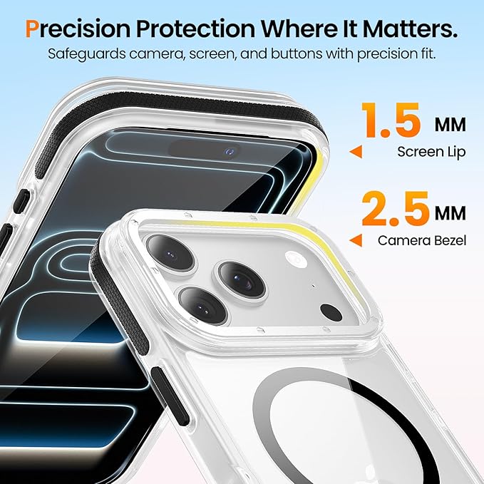Strong Magnetic for iPhone 17 Pro Max case [10Ft Military-Grade Protection] Compatible with fit MagSafe Shockproof Slim Thin Cover case for iPhone 17 Pro Max 6.9 inch, Clear Black