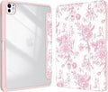 Case for iPad Pro 11-Inch M5/M4 2025/2024 (6th/5th Generation), Case with Pencil Holder, Clear Back Cover Cute Cool Design for Women Girls, Auto Sleep/Wake, Artistic Flower