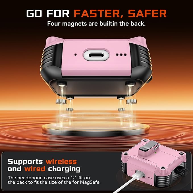 Inesore Compatible with AirPods Pro 3 Generation Case,Secure Lock & Phone Stand Design,Compatible with MagSafe,Automatic Snap Switch Secure Cover for New AirPods Pro 3rd (2025)-Pink
