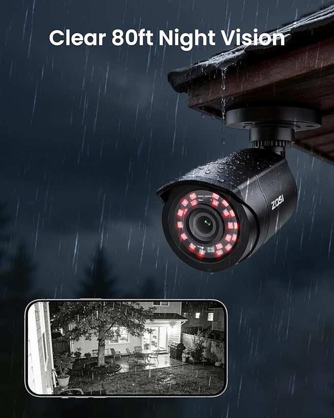 ZOSI 3K Lite Security Camera System Indoor Outdoor,AI Human/Vehicle Detection,Night Vision,Remote Access,4pcs 1080P 1920TVL Weatherproof Surveillance Cameras,H.265+ 8CH CCTV DVR(NO HDD)