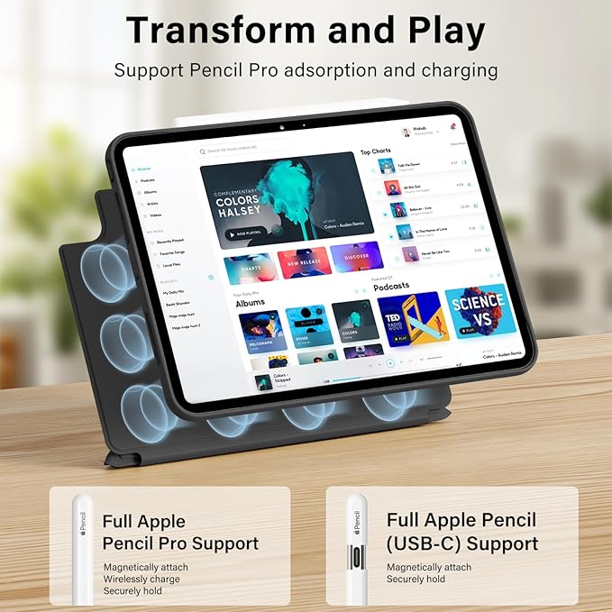 for iPad Pro 13 Inch Case (M5/M4) 2025/2024, Detachable Powerful Magnetic Attachment, Multiple Folding Stand, Slim Rebound Protection Cover, Auto Sleep/Wake, Black