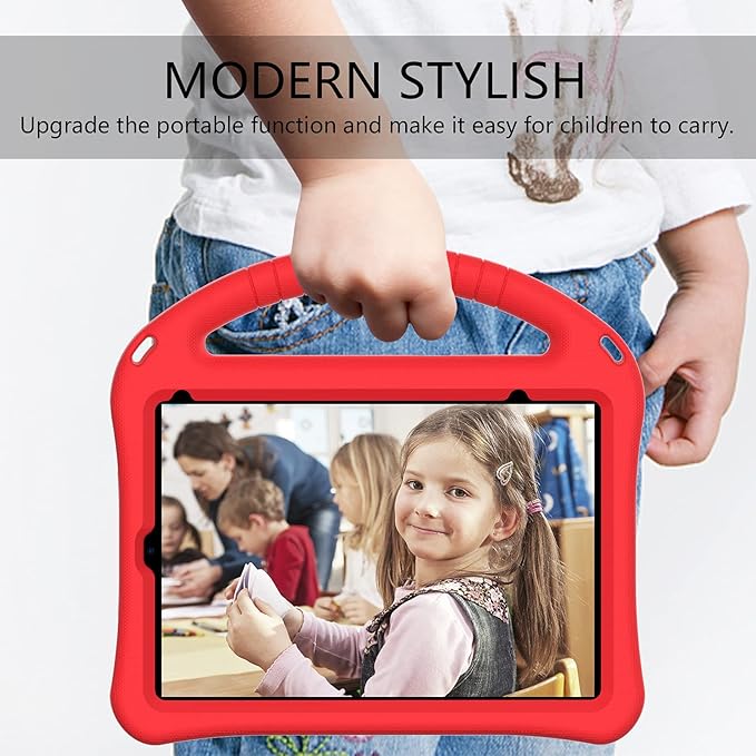 Light Weight Shock Proof EVA Foam Rugged Handle Stand Kids Friendly Anti-Slip Grip Protective Case for iPad Mini 7 (2024) & 6th Generation, Red
