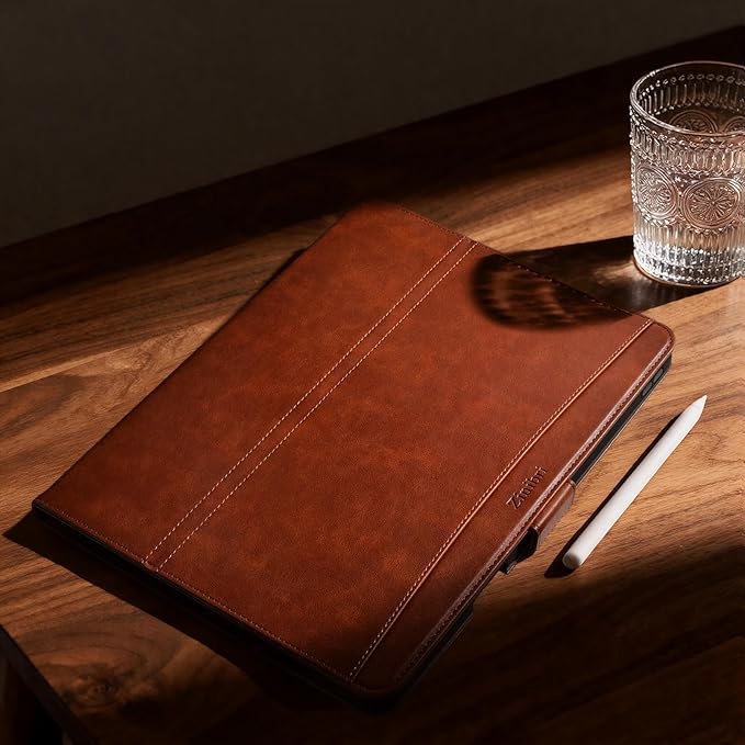 Handcrafted Case for iPad Air 13 Inch M4/M3/M2 (2026/2025/2024) with Pencil Holder & Hand Strap & Pocket,Magnetic Clasp,Multi Angles Stand,Protective Folio Cover,Auto Sleep/Wake,Brown