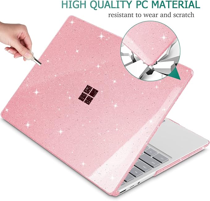 Case for 13.5" Microsoft Surface Laptop 5/4/3 with Metal Palm Rest ONLY 2019-2022 Release Models:1868/1951, Plastic Hard Shell Case with Keyboard Cover & Screen Protector, Sparkly Pink