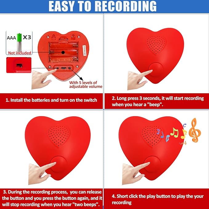 XLW 16min Voice Recorder for Stuffed Animals,Personal Voice Message Recordable Sound Recorder Chips Module for Mother's Day Christmas Plush Toy,Manual DIY Sound Creative Presents for Boyfriend (Red)