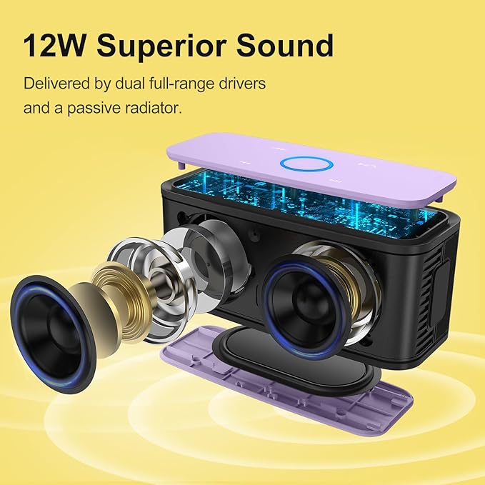 DOSS SoundBox Touch Wireless Bluetooth Speaker-12W HD Sound with Rich Bass, IPX5 Waterproof, 20H Playtime, Handsfree, for Gatherings, Home, Office, Outdoor, Travel-Purple