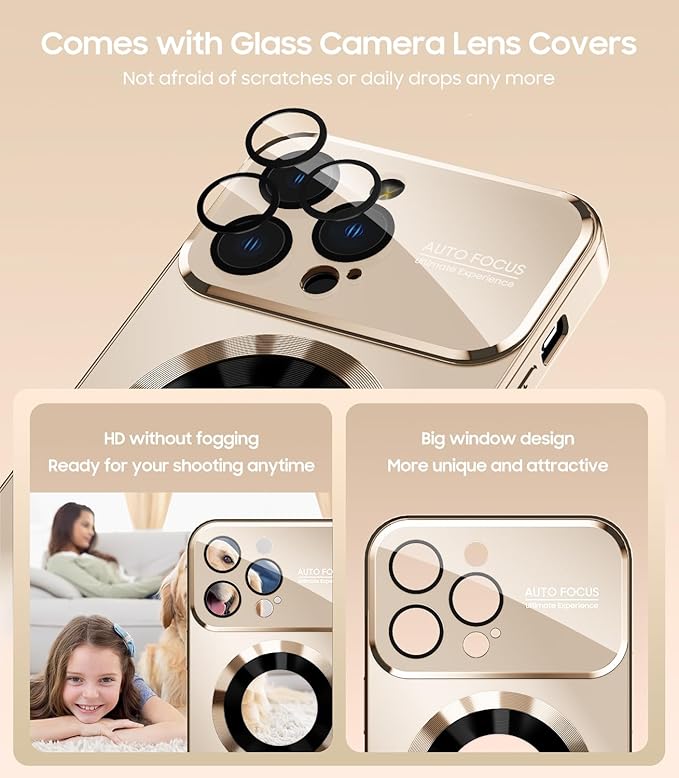 MAKAVO Magnetic for iPhone 16 Pro Max Case, Compatible with MagSafe, Built-in Camera Lens Protector, Logo View, Military Grade Drop Protection Phone Cover, Desert Titanium