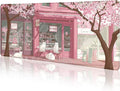 LIMKRIAN Cat Mouse Pad Large Desk Mat, Pink Cherry Blossom Computer Mousepad with Stitched Edges Non-Slip, Keyboard Mouse Pad for Desktop Cute Office Desk Accessories Japanese Dessert House 31.5in