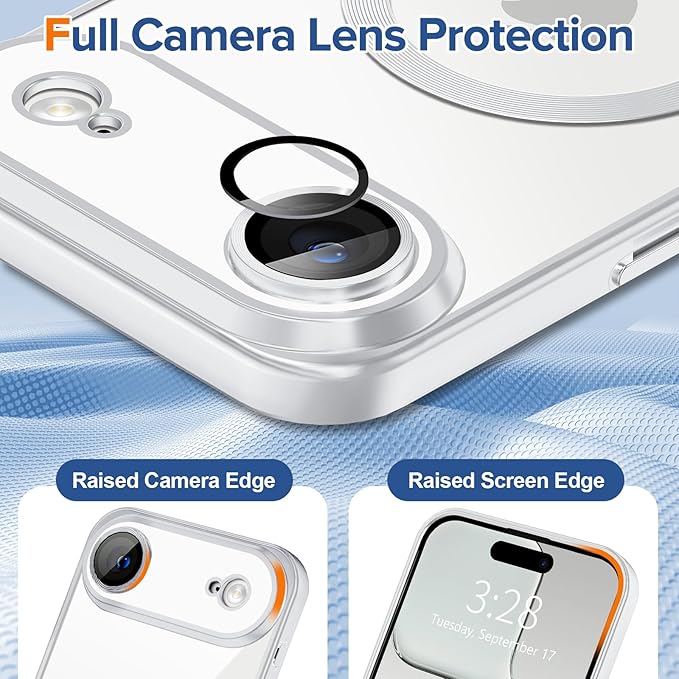Hython Magnetic Clear for iPhone Air Case with Camera Lens Protector [Compatible with MagSafe] Luxury Plating Edge Slim Soft TPU Cover Protective Phone Case for iPhone Air 6.5", Matte Silver