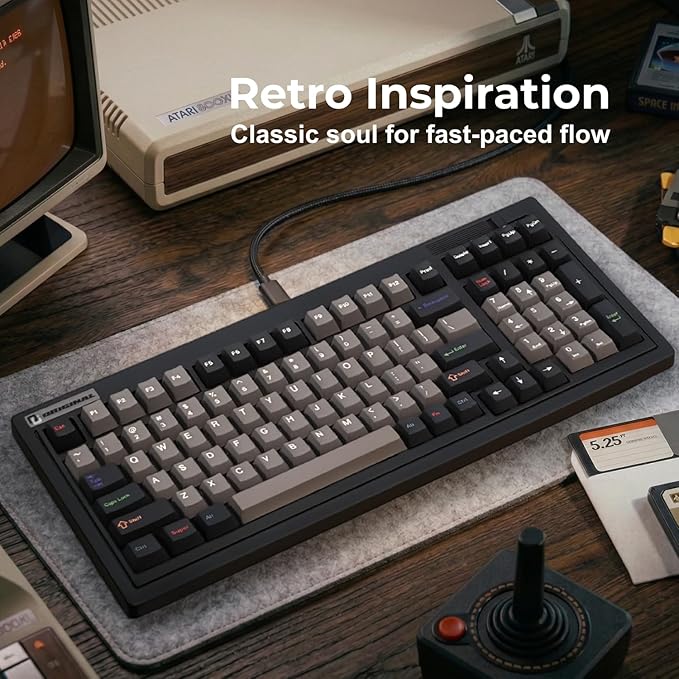 FL·ESPORTS OG98 Tri-Mode Retro Mechanical Keyboard, 96% Gasket Mount Hot Swappable Gaming Keyboard, PBT Keycaps, 4000mAh for Mac/PC - Pre-lubed Creamy Linear Switches | Black