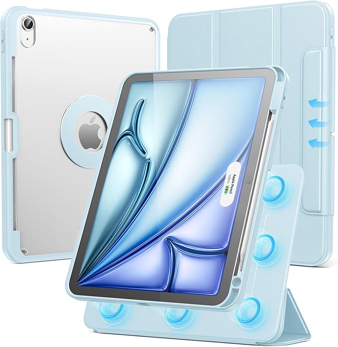 SPARIN Case for iPad Air 11 inch M3/ M2, iPad Air 7th/6th/5th/4th Gen (2025/2024/2022/2020) 10.9 inch,Case with Apple Pencil Holder, Detachable Magnetic Cover, Portrait and Landscape Stand, Blue
