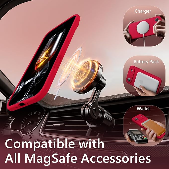 FireNova Magnetic for iPhone Air Case, Compatible with MagSafe, [Integrated Silicone Camera Control Button] [Camera Protection] Microfiber Lining Phone Case for iPhone 17 Air, 6.5", Deep Red