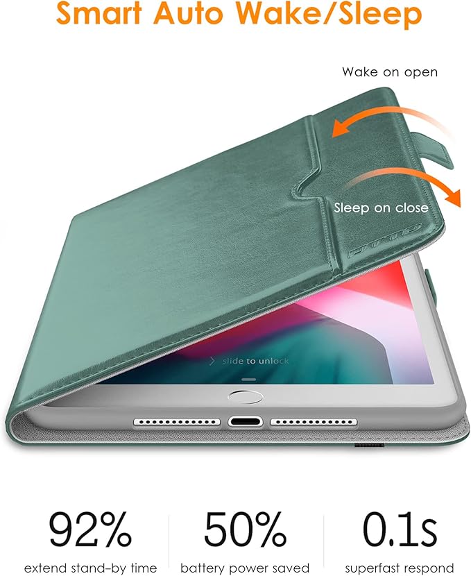 DTTO for iPad 9.7 Inch 5th/6th Generation 2018/2017 Case with Apple Pencil Holder, Premium Leather Folio Stand Cover Case for Apple iPad 9.7 inch, Also Fit iPad Pro 9.7/Air 2/Air - Midnight Green