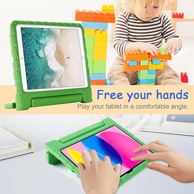 Kids Case for iPad 9th/8th/7th Generation (2021/2020/2019), iPad 10.2" Shockproof Case, Techcircle Handle Stand Lightweight EVA Foam Bumper Protective Rugged Drop Protection Child Proof Cover, Green