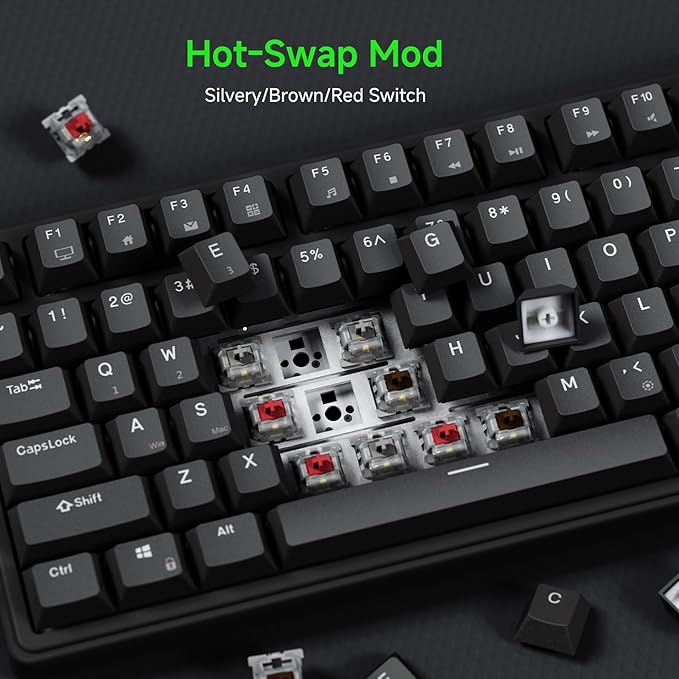 RK ROYAL KLUDGE R75 Wired Mechanical Gaming Keyboard, 75% Hot-Swap Mechanical Keyboard Volume Knob, Soft Pre-lubed Tactile Brown Switch