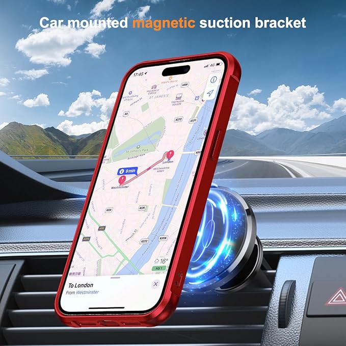SKYLMW Compatible with iPhone 15 Pro Max Case with Invisible Magnetic O-Ring Stand Military-Grade Case for iPhone 15 ProMax 6.7" [Compatible with Mag-Safe][Great Grip Feeling], Red