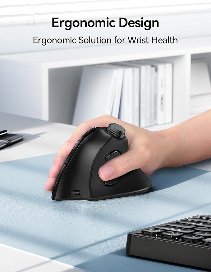 TECKNET Ergonomic Mouse, Rechargeable Wireless Bluetooth Mouse (BT 5.0/5.0+2.4G), Vertical Mouse with Volume Knob, Quiet Clicks, Cordless Mice 6 Adjustable DPI with USB A Receiver, Wide Compatibility