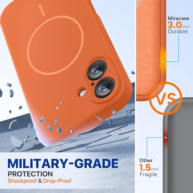 Miracase Magnetic for iPhone 16 Plus Case, [Soft Anti-Scratch Microfiber Lining], Compatible with MagSafe, Liquid Silicone Shockproof Drop Protection Phone Case for 16 Plus,Orange