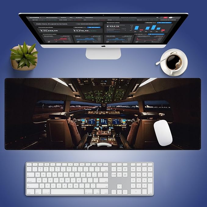 Extra Large Gaming & Office Mouse Pad (31.5" x 11.8") – Airplane Cockpit for Boeing 777 Enthusiast, Premium XXL Desk Mat with Durable Stitched Edges