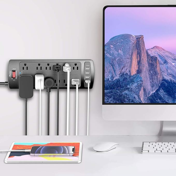 Power Strip Surge Protector - ALESTOR 10 Feet Extension Cord (1875W/15A) with 12 Outlets and 4 USB Ports, 2700 Joules, for Home, School, College Dorm Room, and Office, ETL Listed, Black