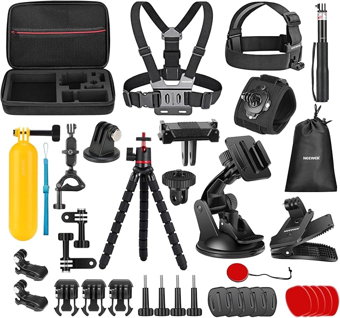 NEEWER 35 in 1 Action Camera Pro Accessories Kit Compatible with DJI Osmo Action 5 Pro 4 3 GoPro, Quick Release Adapter Mount for Diving Hiking Motorcycling Mountain Cycling Skiing Surfing Vlog, GP-51
