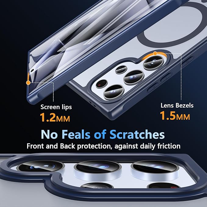 OWKEY for Samsung Galaxy S24 Ultra Case 6.8'', Magnetic Samsung S24 Ultra Case Compatible with Magsafe, [Shockproof Military] Translucent Back Slim Bumper Cover Phone Case Samsung S24 Ultra, Blue