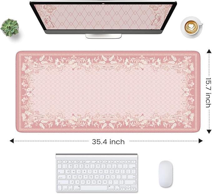 HAOCOO Cute Desk Mat, Pink Desk Matt for Desktop with Edge Stitching, Non-Slip Large Mouse Pad for Desk, Water-Resistant Computer Mat for Gaming,Women Office (Light Pink)