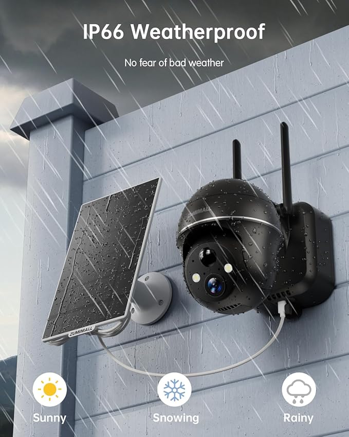 ZUMIMALL 2K Solar Security Cameras Wireless Outdoor 4-Pack, Solar Powered Cameras for Home Security with 360° View, Color Night Vision, 2-Way Talk, AI Alert, Siren, CloudEdge App, Black