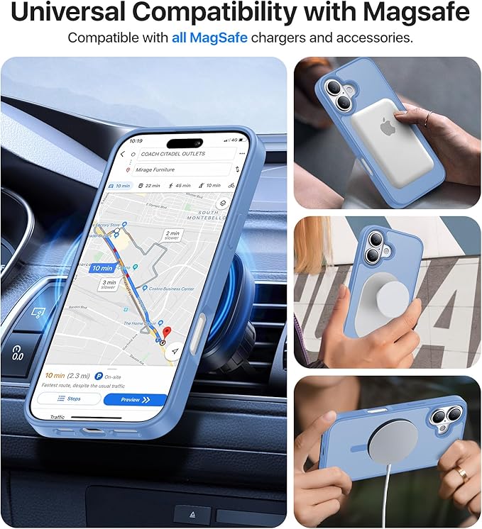 Magnetic for iPhone 16 Case, [Compatible with MagSafe][Military-Grade Drop Protection][Anti-Yellowing] Shockproof Protective Translucent Matte Cover for iPhone 16 Phone Case,Light Blue
