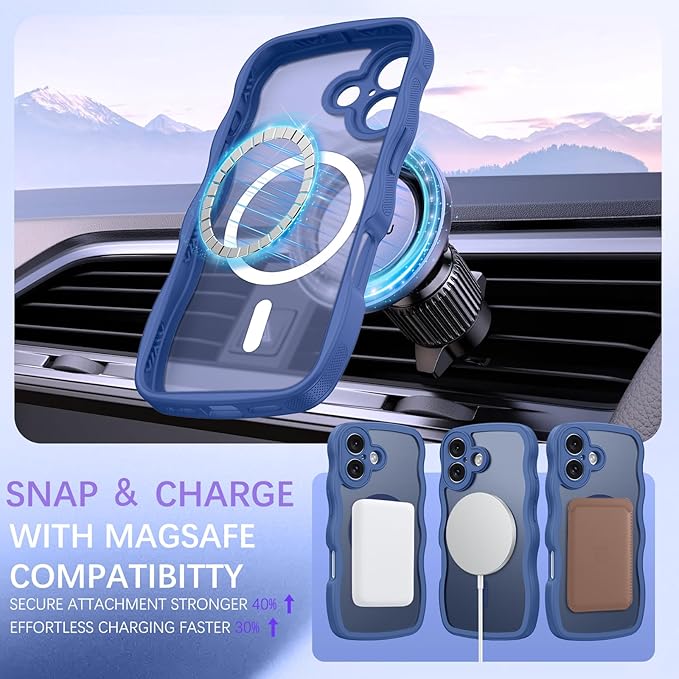BENTOBEN Magnetic for iPhone 17 Case, Cute Wavy Full Camera Protection [Compatible with MagSafe] Translucent Matte Anti-Slip Bumper Women Girls Boys Protective Cover for 17 6.3", Sierra Blue
