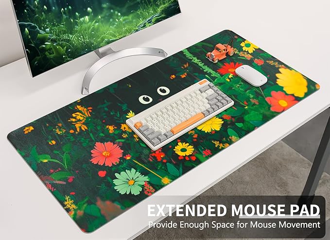 Bloss Green Mouse Pad, Clearance Overstock Limited Stock Discontinued Size Large Floral Plants Desk Pads for Desktop, Cute Black Carton Cat Leather Desk Mat, Computer Laptop Desk Mat,31.5"x15.7"