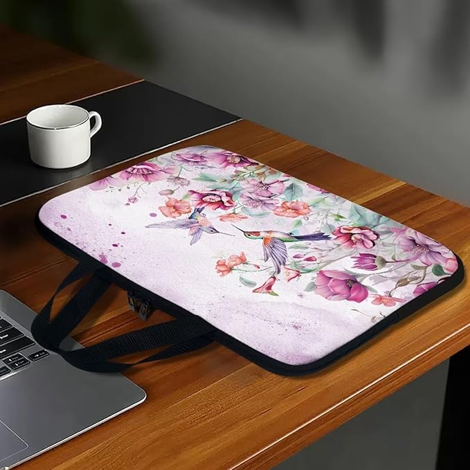 15 Inch Laptop Sleeve, Laptop Cover Computer Bag Tablet Carrying Case with Handle, Hummingbirds Floral Water-Repellent Tote Bags Notebook Sleeves Handbag Messenger Briefcase