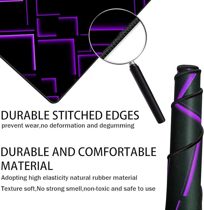 TEDNETGO Large Extended Gaming Mouse Pad, Long Mouse Pads, Extra Large Big Mouse Pad with Stitched Edge, XXL Non-Slip Computer Computer Keyboard Mat for Gamer/Desktop/Office/Home, Purple