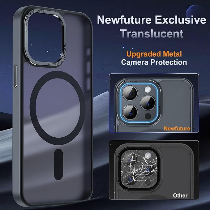 Newfuture Designed for iPhone 14 Pro Case with Magnetic [13 FT Military Drop Protection] [Compatible with Magsafe] Slim Translucent Matte Shockproof with Anti-Fingerprint Phone Case, Black