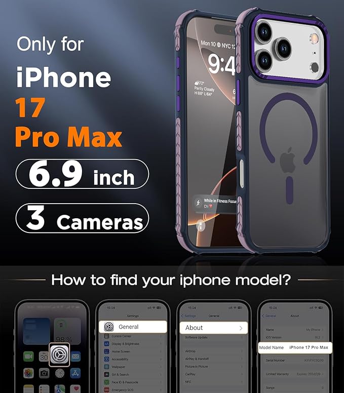 DEERLAMN Strong Magnetic Case for iPhone 17 Pro Max 6.9-Inch,[Compatible with Magsafe][Military Grade Drop Protection] Translucent Matte Shockproof Protective Phone Cover-Frosted Purple