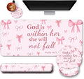Mouse Pad + Desk Mat + Keyboard Wrist Rest + Coaster 4 in 1 Set, Cute Ergonomic Large Gaming Mousepad with Wrist Rest Support Desk Pad for Computer Laptop Office Home Decor-Pink Bow