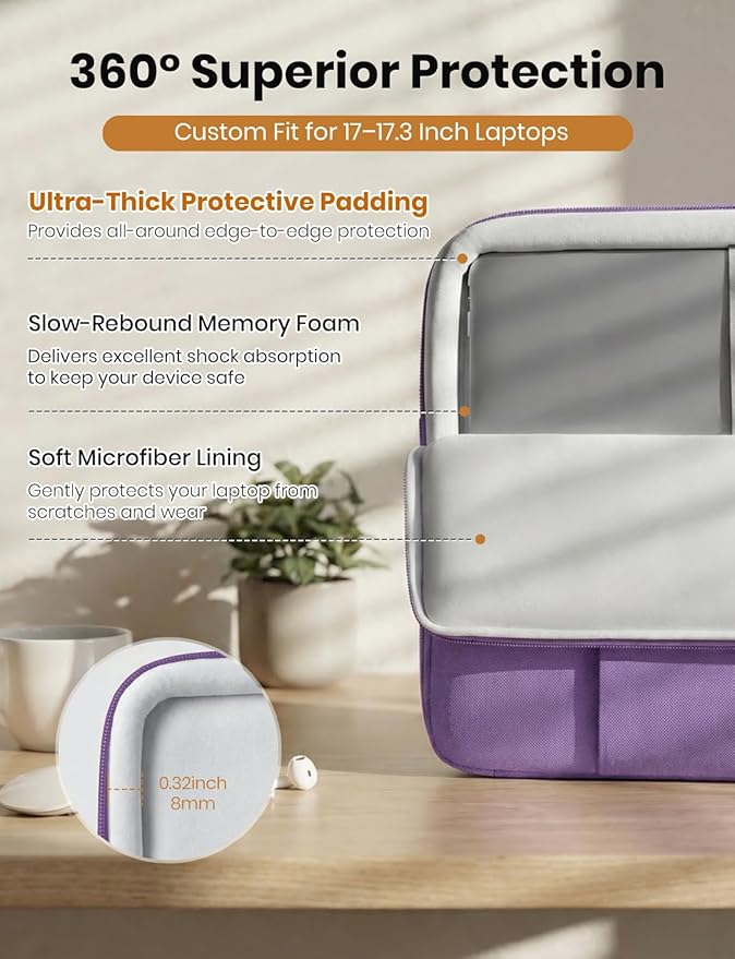 DOMISO 17.3 inch Laptop Sleeve Case Water Resistant Shockproof Protective Computer Bag for 17.3" Notebook/HP Pavilion Envy 17/IdeaPadm/MSI/LG Gra with Accesory Bag,Purple