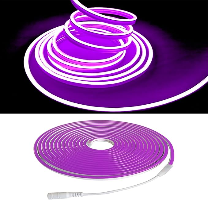 Purple Neon LED Strip Lights, 16.4ft 12V Waterproof Flexible Light for Indoor/Outdoor Decoration (Includes Power Adapter)