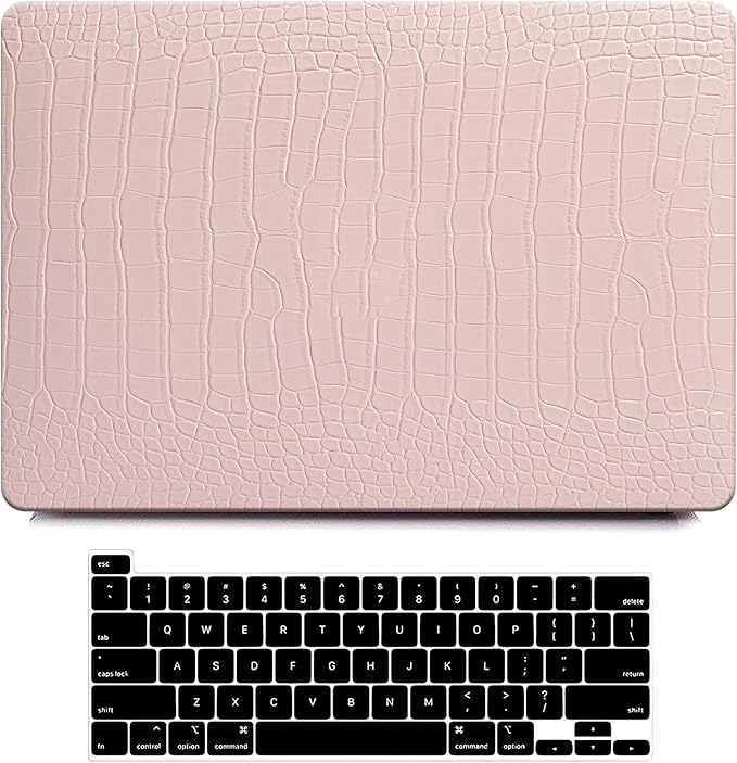 Funut for Crocodile MacBook Air 15 Inch Case M5 M4 M3 M2 2026 2025-2023 A3448 A3241 A3114 A2941, Elegant Luxury Crocodile Leather Plastic Hard Shell Case & Keyboard Cover, Pink