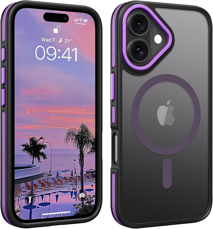 YINLAI Case for iPhone 16 Plus 6.7-Inch, iPhone 16 Plus Phone Case Magnetic [Compatible with Magsafe] Slim Translucent Matte Men Women Girls Shockproof Protective Back Cover, Black/Purple