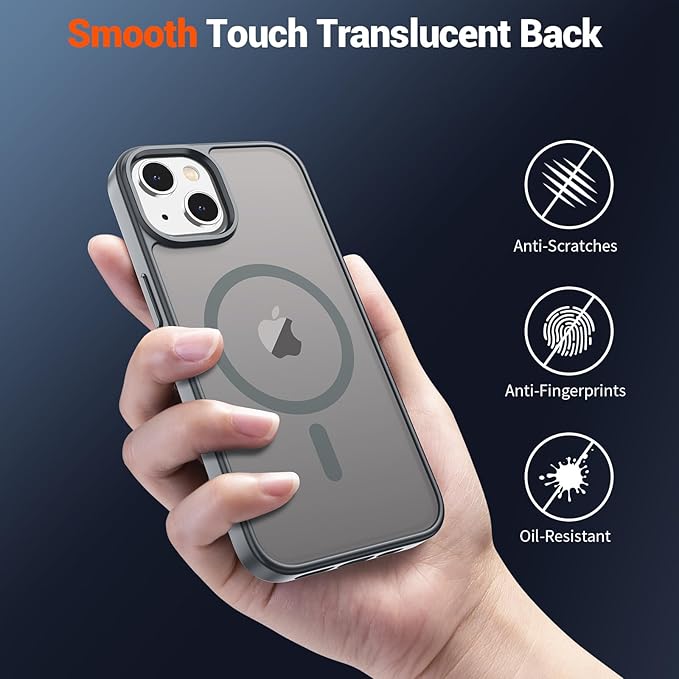 SUPFINE Magnetic for iPhone 15 Case(Compatible with MagSafe)(Military Grade Drop Protection) Slim Translucent Matte Shockproof Women Men Girl Phone Cover,Gray