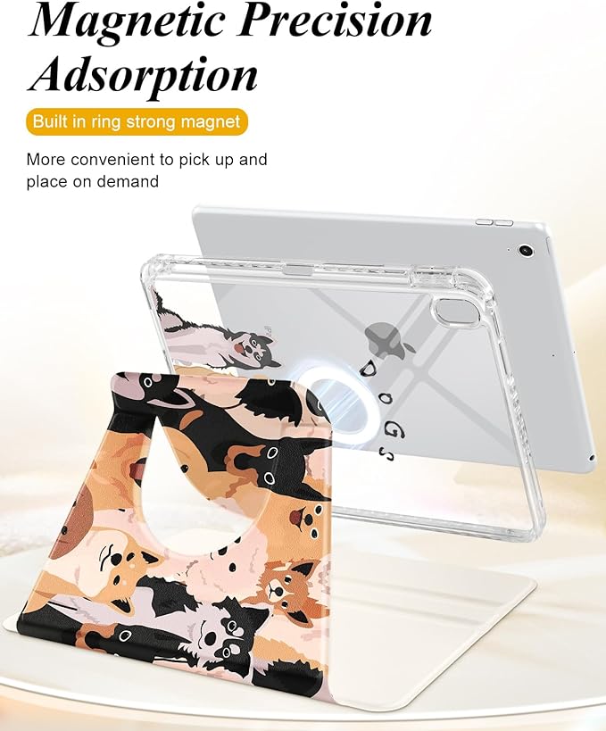 Shorogyt for iPad A16 11th Generation 11 inch 2025 /for i Pad 10th Generation case Magnetic Stand for Women - Cute Design 360 Degree Rotating Covers Girls Kids with Pencil Holder,Dogs