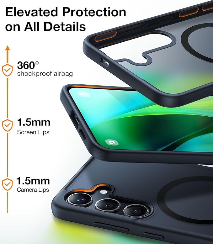TORRAS Magnetic Shockproof Case for Samsung Galaxy S25 Plus, [12FT Military Grade Protection] [Fit for MagSafe], Translucent Slim Case for Samsung S25+Plus Case Anti-Fingerprint Anti-Scratch, Black