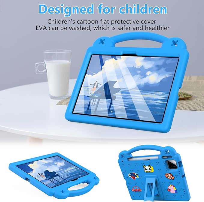 AKABEILA Compatible with Xiaomi Pad 7/Xiaomi Pad 7 Pro 11.2 inch 2024/Xiaomi Pad 8 2025 11.2 inch Tablet Case, Kids Friendly Universal Protective Case with Shoulder Strap & Stand Handle Sky Blue