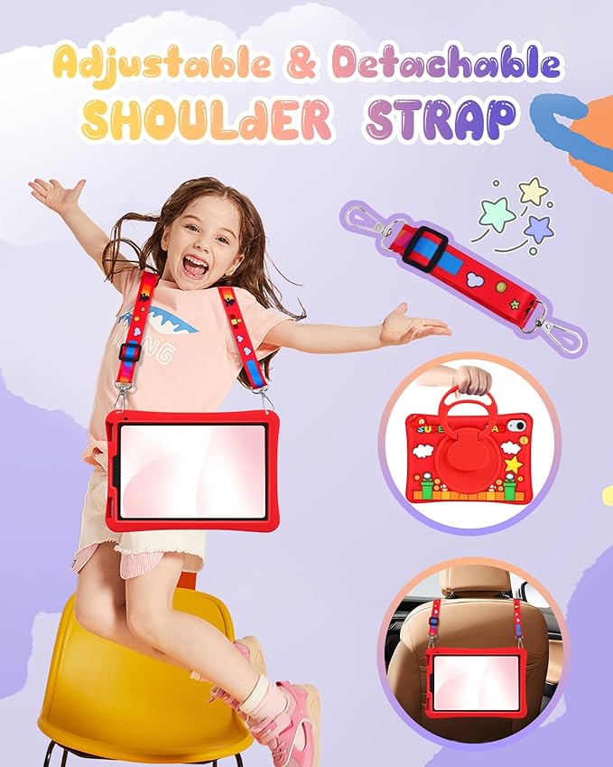 Lotadilo Cute Case for iPad mini 7 2024 (A17 Pro) / Mini 6 Case 8.3 Inch 2021 - Silicone 3D Design for Girls Women Teens Girly Kawaii Funny Cartoon Soft Stand with Lanyard, Red