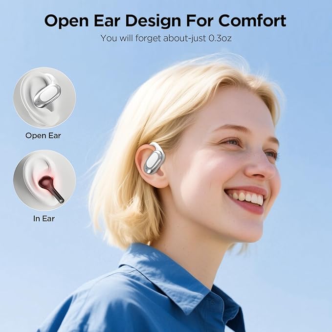 Open Ear Wireless Headphones Air Conduction Earbuds with Mic 42H Playtime Clear Calls LED Digital Display Over Earphones Lightweight Waterproof Secure Earhooks for PC Sports Running Game Business Work