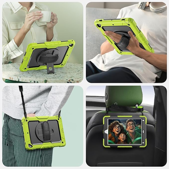 SEYMAC Case for iPad 6th/5th Generation 9.7 Inch, Full-Body Shockproof Heavy Duty Protective Case with Screen Protector, Rotating Stand/Hand/Shoulder Strap for iPad Air 2/ Pro 9.7, Green